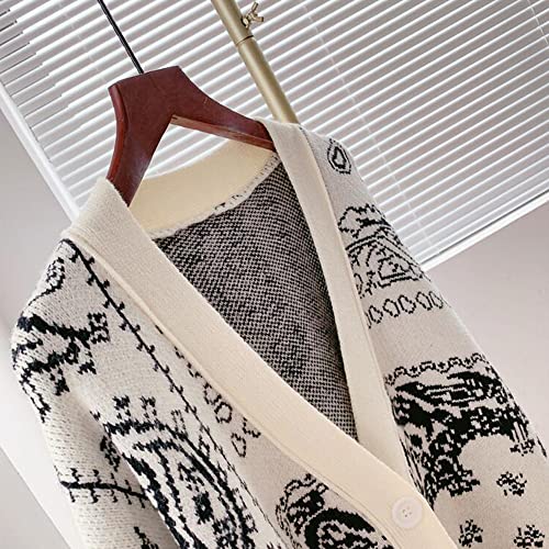 Women's Sweater Vintage V-Neck Jacquard Sweater Coat Women's Loose Casual Knitting Cardigan top4
