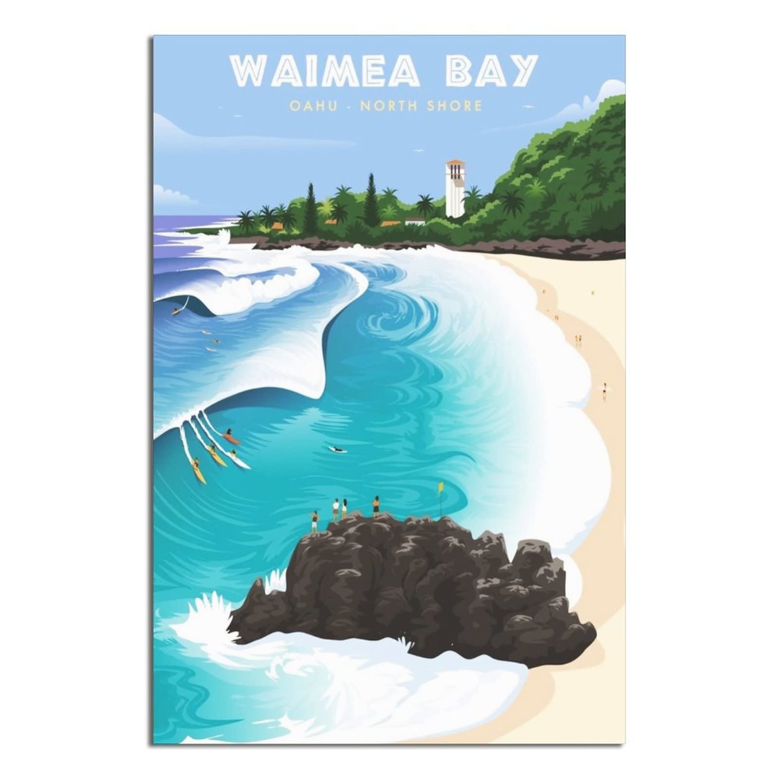 Amazon.com: Vintage Waimea Bay Hawaii Surf Travel Poster Canvas