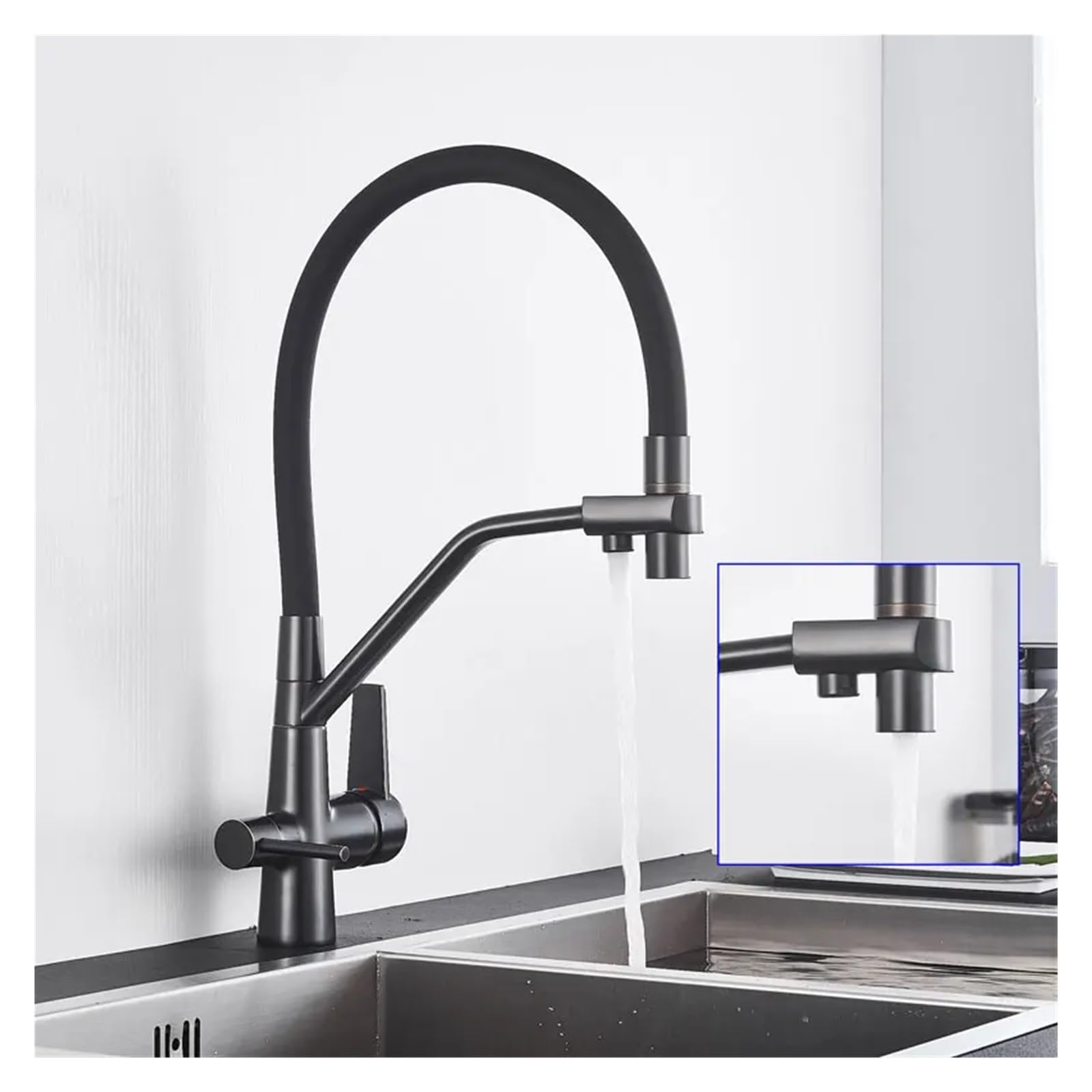 1PCS Filtration Küchenarmatur Reinigung Küchenarmatur 360 Grad drehbarer Wasserfiltrationshahn Küche Dreiwege-Warm- und Kaltmisch-Spülbeckenhahn (Color : Brushed Nickel)