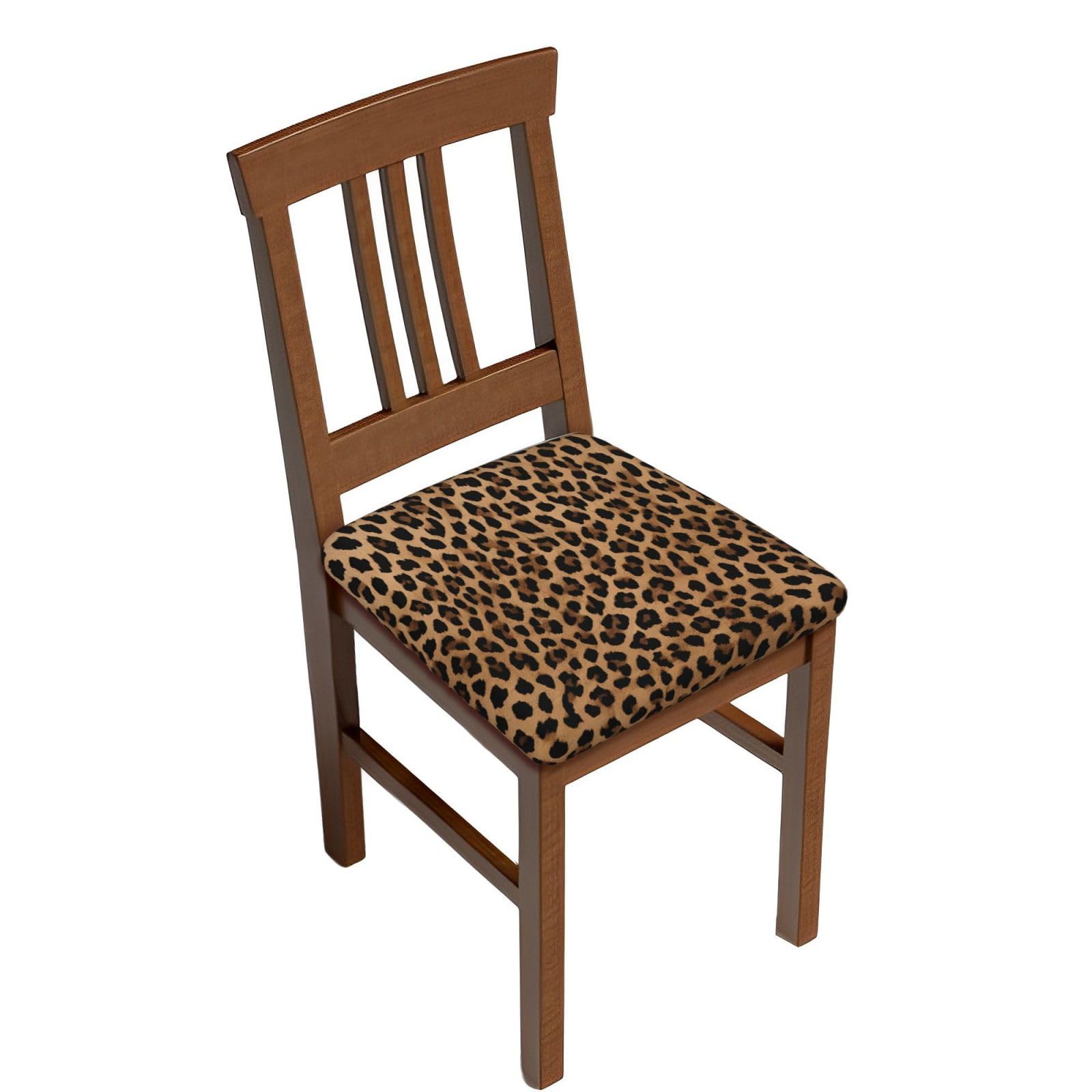 Ezdlowvba Two Pieces Wild Leopard Animal Print Stretch Chair Seat Covers For Dining,Elastic Dining Chair Seat Protector Cover Removable Washable Chair Slipcovers With Ties,2/4/6Pcs