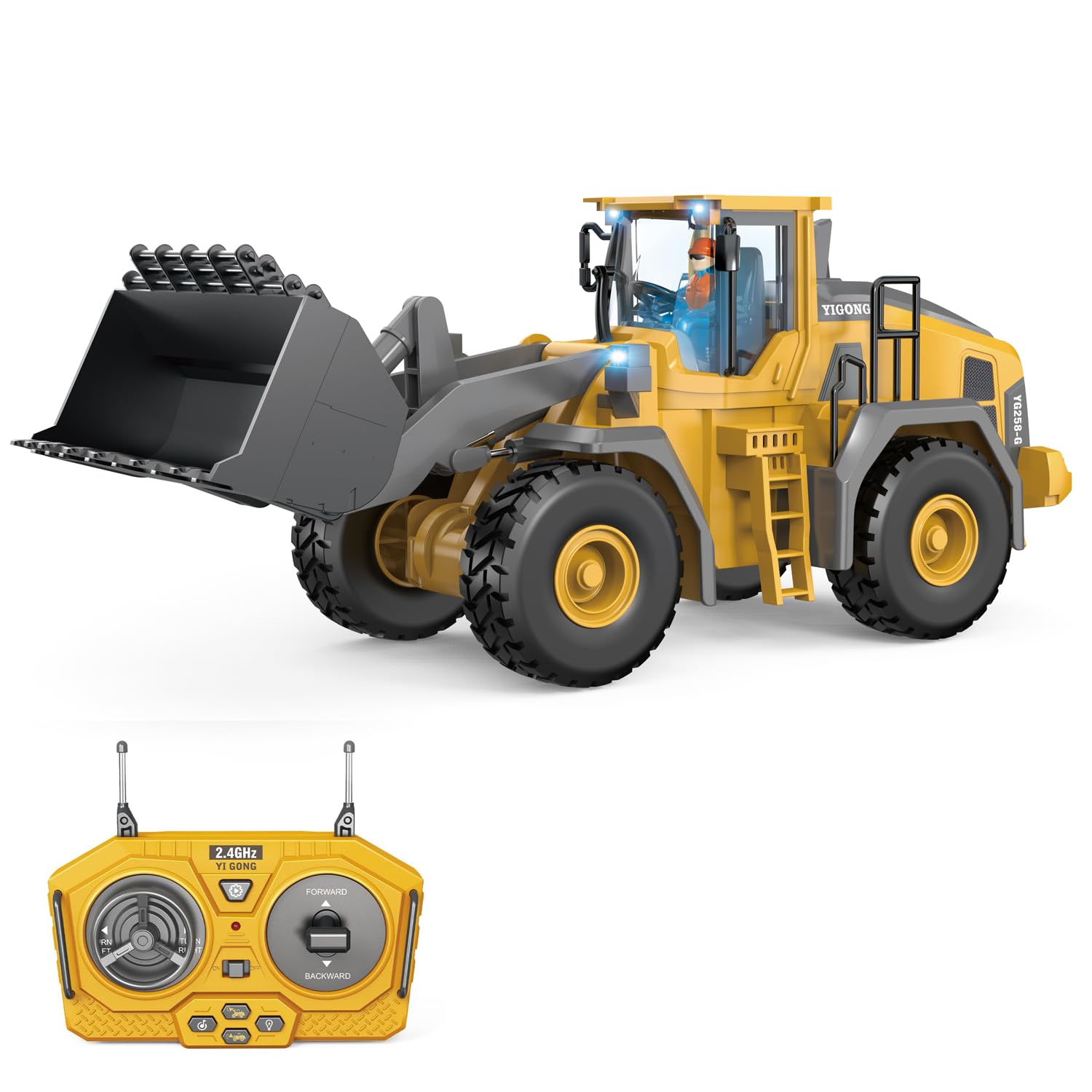 Ysityum Remote Control Front Loader, 9 Channels RC Construction Vehicle Loader Tou with Light and Sound, 2.4GHz Remote Controlled Bulldozer Toy for Boys Age 6 7 8 9 10 Years Old