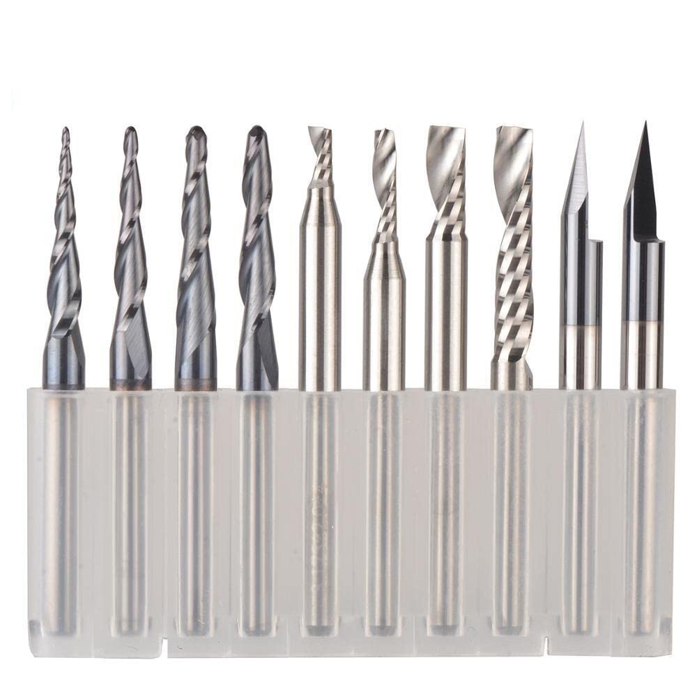 STORKY CNC-Vollhartmetall-Gravur-Bits Fräser Holzbearbeitungsset 3,175 mm 6,35 mm 6 mm Schaftfräser for Schnitzen von Holzwerkzeugen (Color : 3.175mm set-10pcs)