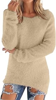 Generic Fleece Sweatshirts for Women Clearance Warm Solid Color Long Sleeve Winter Jumpers Casual Stretch Crewneck Tunic Tops Ladies Soft Cozy Plush Pullover Sweatshirt Outdoor Baggy Blouse