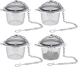 TIE-DailyNec 4PCS Tea Ball Strainer Infusers, Stainless Steel Mesh Tea Strainer Filters, Reusable Loose Leaf Tea Infusers with Extended Chain Hook, Tea Filters for Tea, Herbal, Spices, Seasonings (Small)
