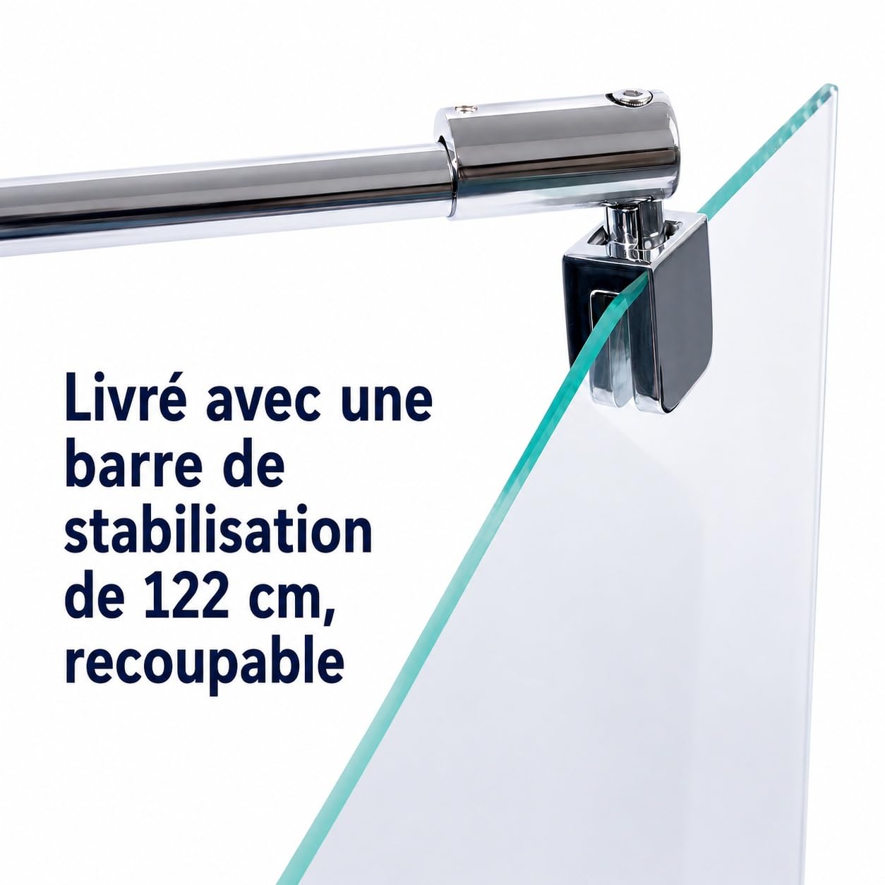 Schulte paroi douche italienne 120x190 chromé barre 122 cm, réversible 6mm | verre trempé barre recoupable plage de réglage 116.7-120.0 cm