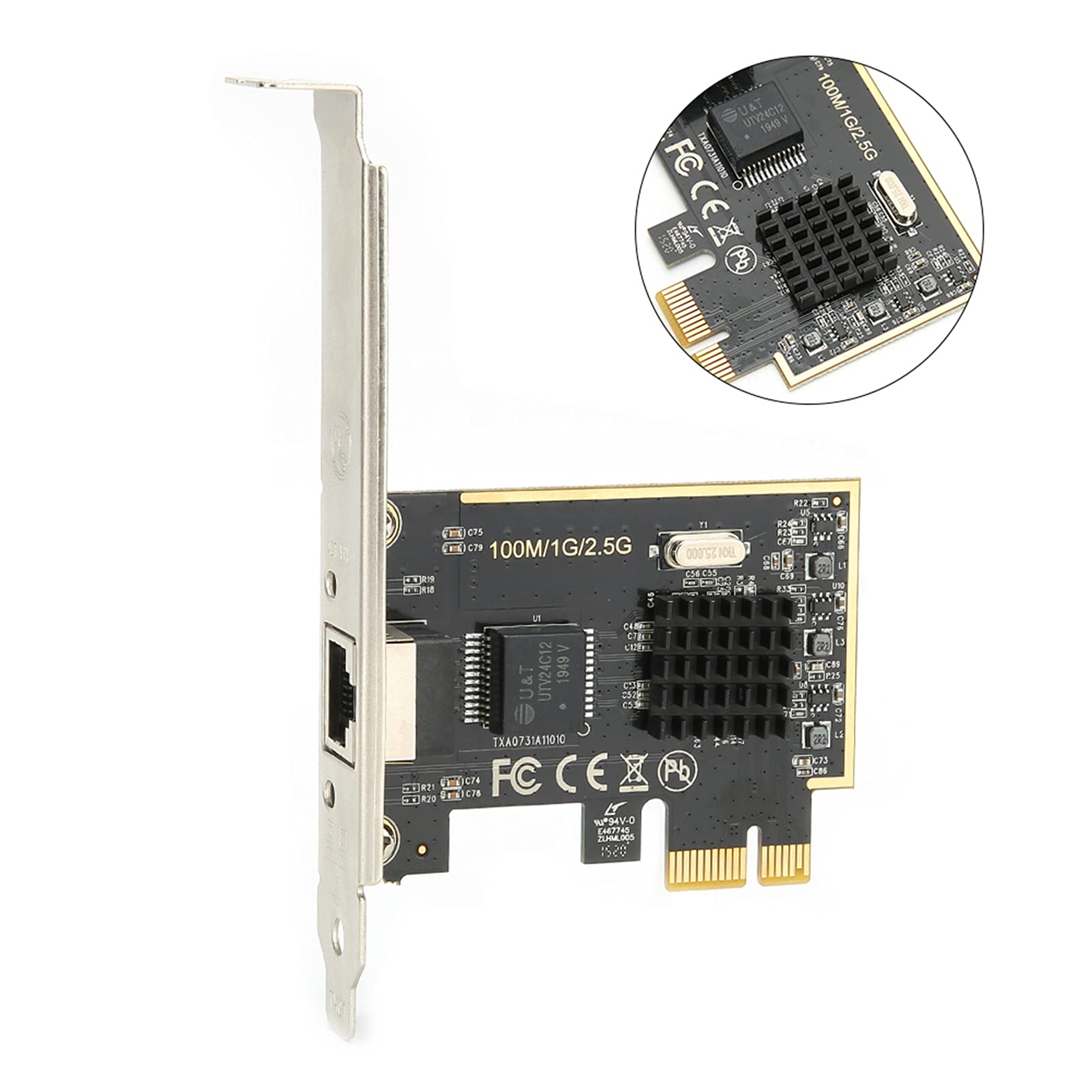 Aramox Gigabitowa Karta Sieciowa PCIE Adapter Sieciowy 2.5G RJ45 dla RTL8125, Obsługuje Pełny i Półdupleksowy, Projekt Rozpraszania Ciepła dla Komputerów Stacjonarnych 7 8 10