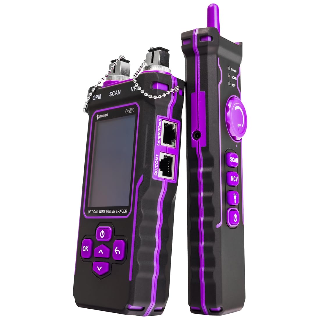 Spacetronik Tester de Cables de Red PoE Multifunción - Prueba de Fibra Óptica, Tester PoE con Detector NCV y Linterna LED - Medición Longitud de Cables CAT5/CAT6 hasta 200m, USB-C, Port-Flash
