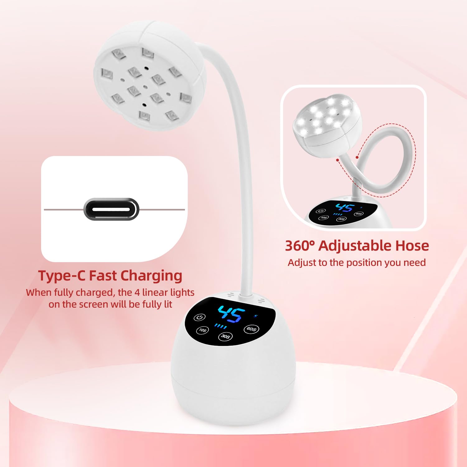 Mini Lampe UV Ongles, Écran LCD, Capteur Intelligent Automatique, Lampe UV LED 36w Pour Ongles en Gel, 12pcs Perles Led Avec Double Source de LumièRe, à Utiliser à la Maison et en Salon (Blanc)