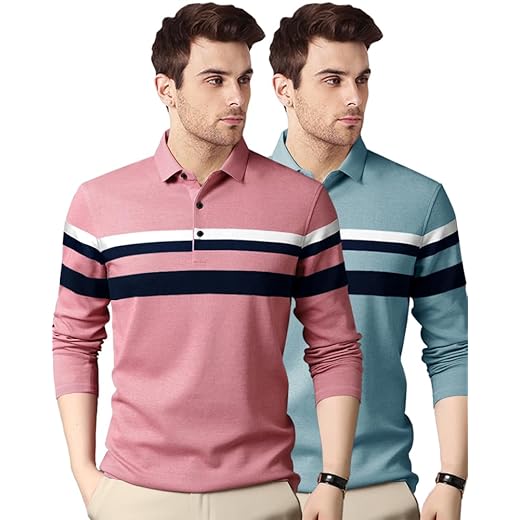 Noble Monk Men's Polycotton Regular Fit Full Sleeves Polo T-Shirt (Combo Pack of 2)