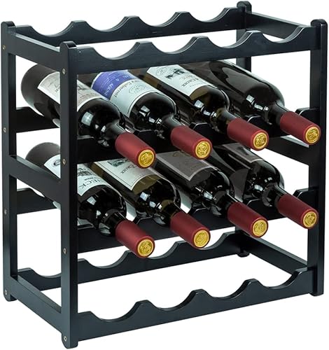 Estante de vino de bambú, estante de almacenamiento de vino resistente y duradero, estantes de vino para encimera para despensa 4 niveles 16