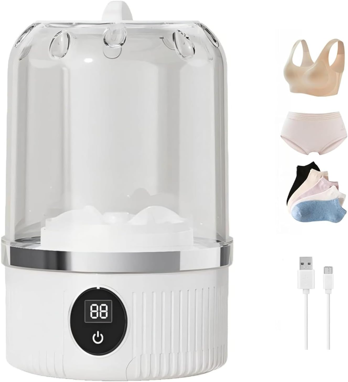 Portable Mini Washing Machine, 1L underwear washer with Digital Timer Display for underwear, socks, saliva towels, suitable for apartments, hotels, and travel and Fathers Day (White)