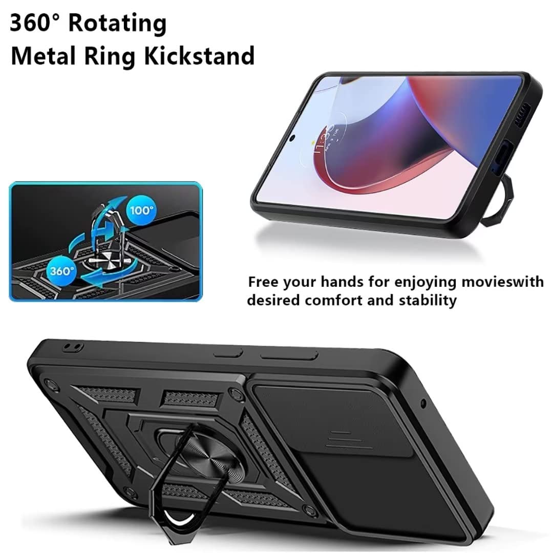 Cover DESSEN Per Motorola Moto Edge 30 Fusion - Custodia Antiurto In TPU E PC, Con Anello Magnetico Rotante E Copriobiettivo Scorrevole, Rosa Oro - 2