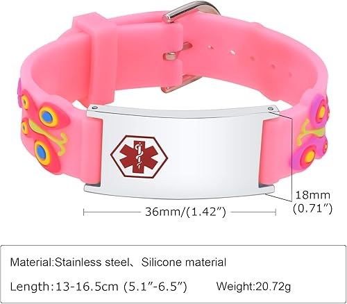 Miniatura 7 de Pulsera de identificación médica personalizada, pulsera de identificación de silicona con insignia de alerta médica para mujeres y niños, bonita en