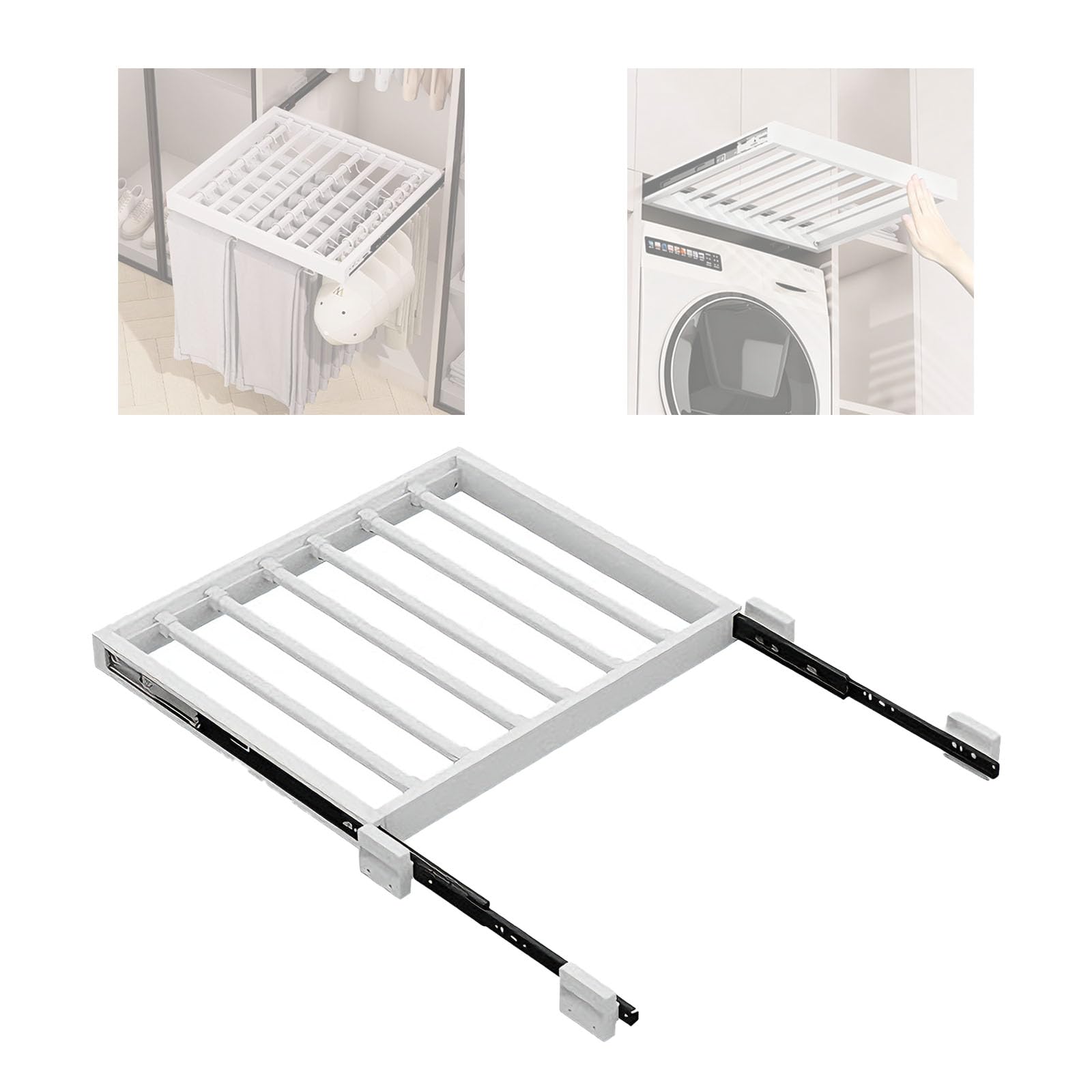 Hidden Drying Rack Pull Out Pants Drawer,Retractable Clothes Drying Rack,Adjustable Width and Depth,Aluminum Alloy,Detachable Hanging Rod,Id(Size:W: 66-71cm(25.98-27.95 in),Color:D: 49cm (19.29in))