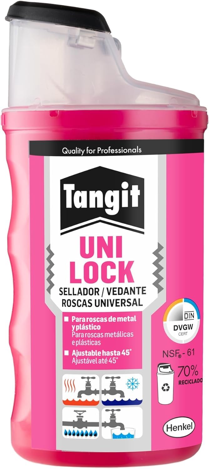 Tangit Uni-Lock, sellador universal para roscas, sellador para tuberías de plástico y metal de máx. 6 pulgadas, adhesivo universal de tuberías rígidas y flexibles, 1x80m