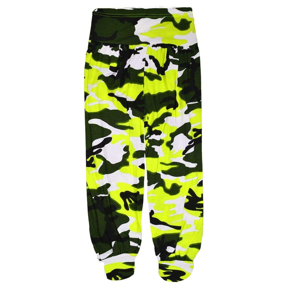 Janisramone Girls Army Neon Yellow Kids New Army Camouflage Printed Alibaba Leggings Loose Baggy Harem Trousers Pants