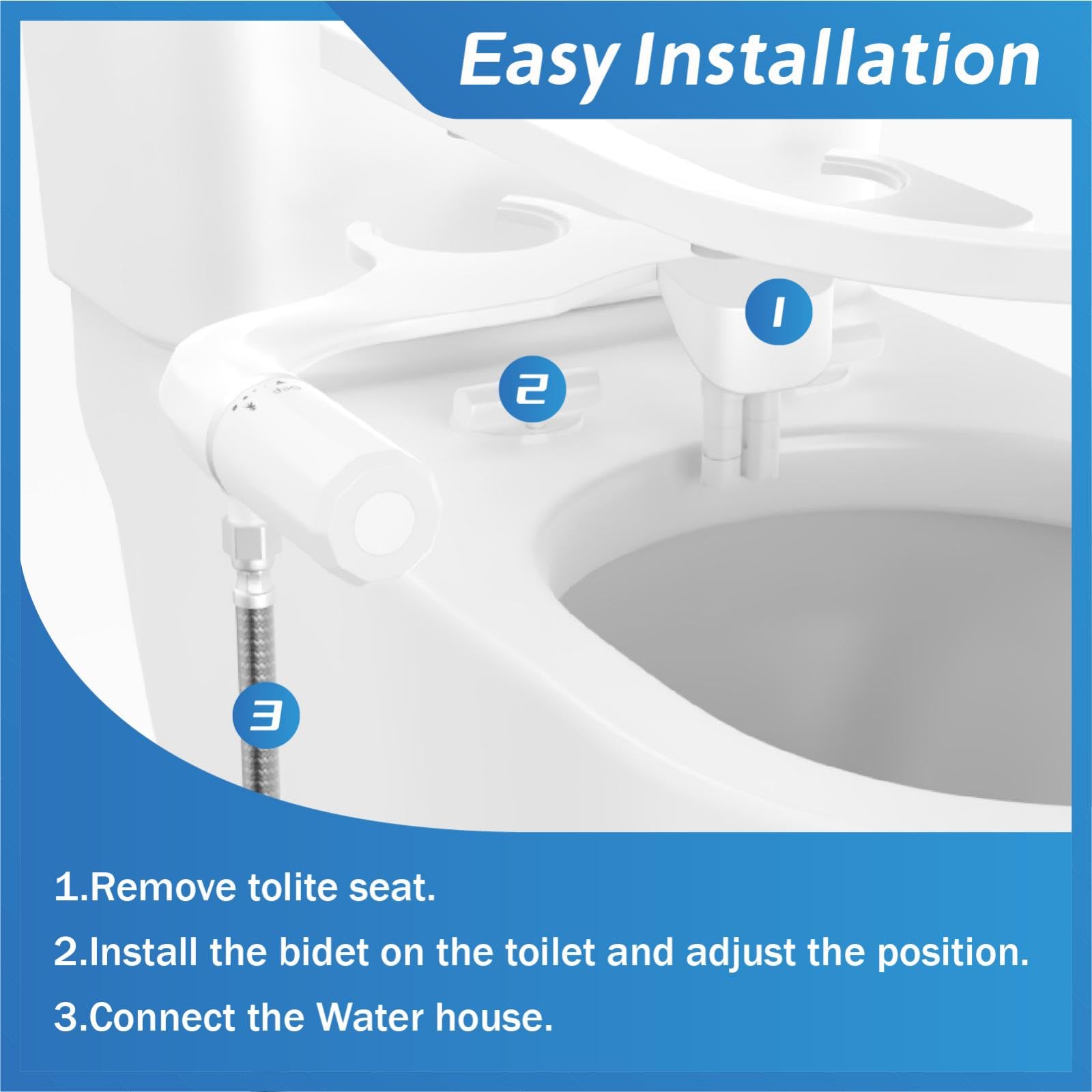 Ultra Slim Bidet Attachment for Toilet - Non-Electric Dual Nozzle Feminine Rear Wash - Adjustable Water Pressure - — view 6