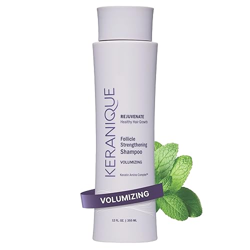 Keranique Champú voluminizador con queratina y biotina para adelgazar el cabello, anti-rotura, fortalecimiento de folículos, 12 onzas