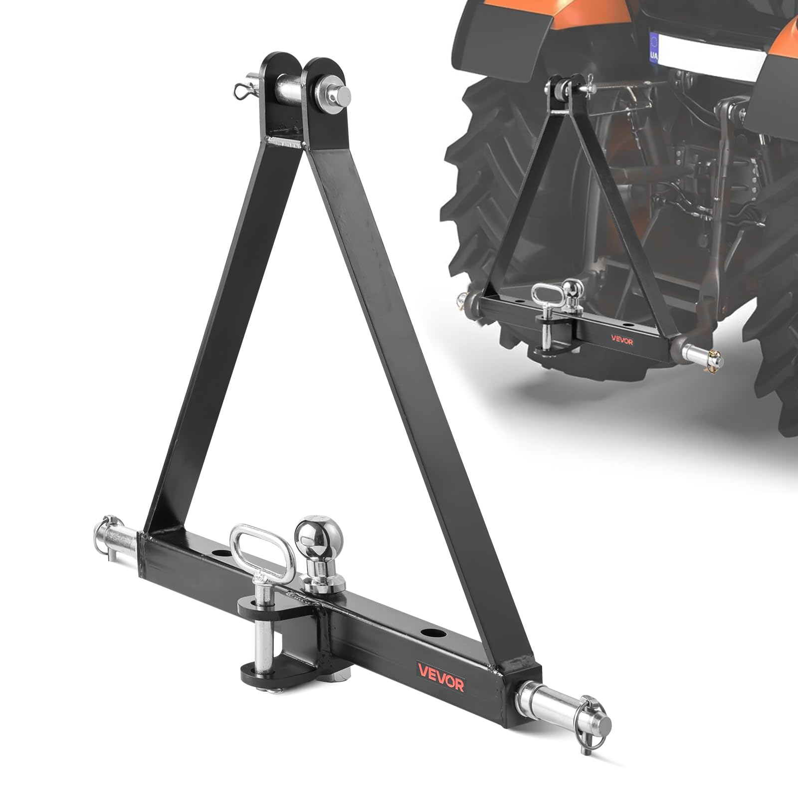 VEVOR 3-Punkt-Anhängerkupplung mit 1-7/8 Zoll Empfänger, 3-Punktaufnahme, 2721 kg, Traktor-Anhängerkupplungsadapter, kompatibel mit Kubota, Mahindra, John Deere, Massey Ferguson, 505x575x130mm