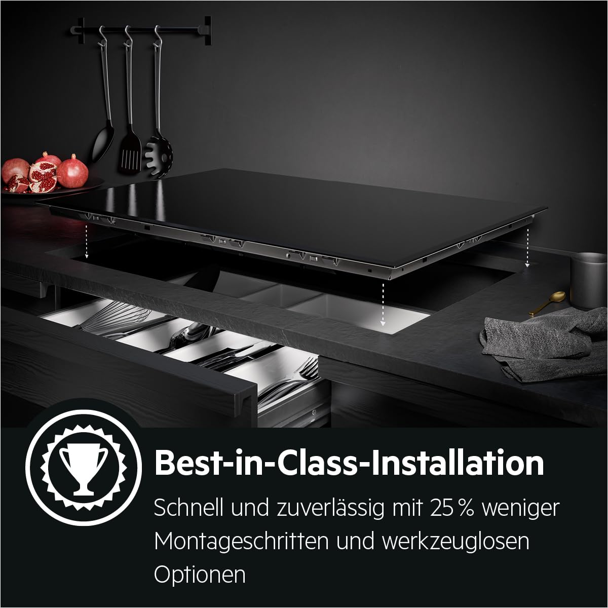 AEG Induktionskochfeld autark 60cm 4 Flex-Kochzonen Powerfunktion 14 Stufen SuperFlat Rahmen Timer Touch-Bedienung Haubenautomatik TO64IA0AXB