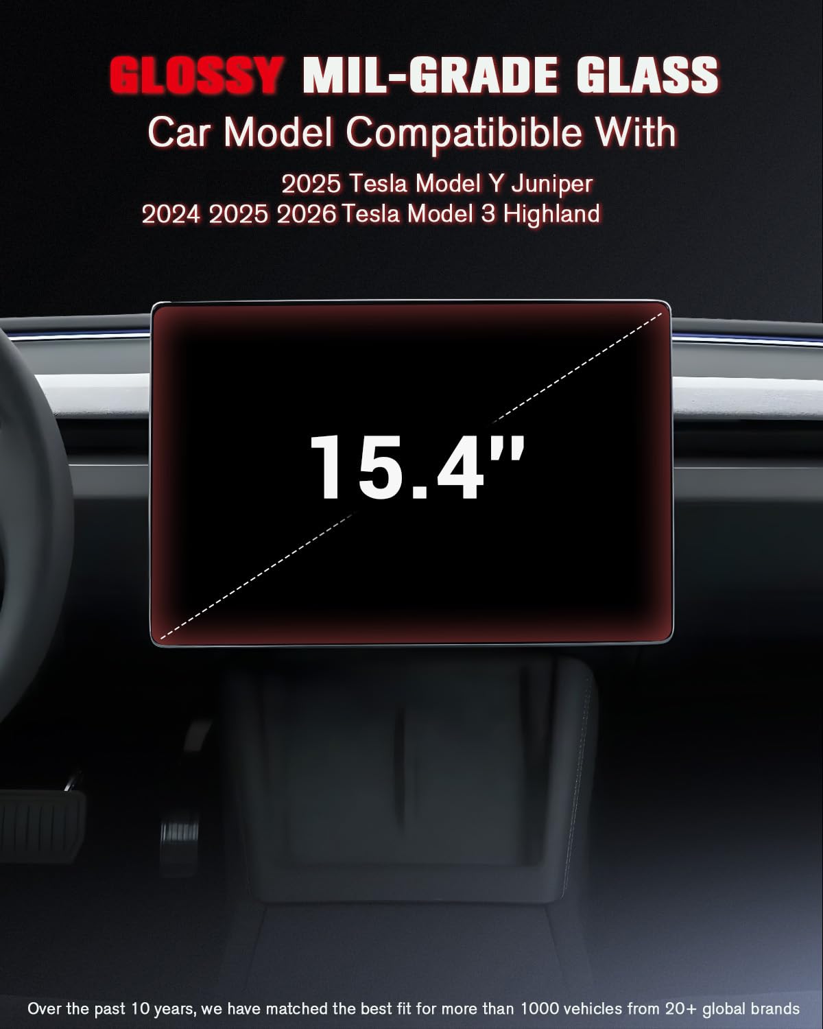 2 Pezzi 15,4" + 8" Pellicola Protettiva [anti-glare] per Tesla model 3 Highland 2024-2026 e Model Y 2025 Juniper accessori [Non adatto al Model Y 2026], 9H vetro temperato, con kit di montaggio