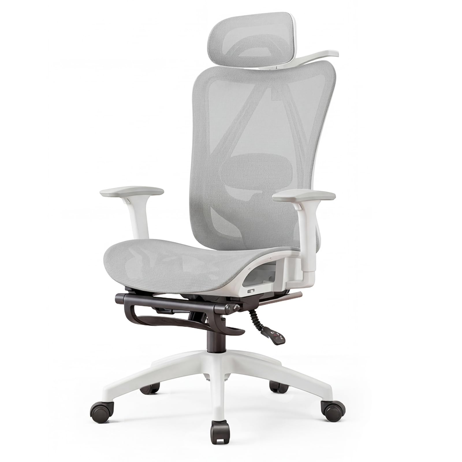 USOR Ergonomic Office Chair with 3D Adjustable Armrests Adjustable Lumbar Support High Back Mesh Computer Desk Chair for Gaming Work Adjustable Headrest Tilt Function and Retractable Footrest Grey