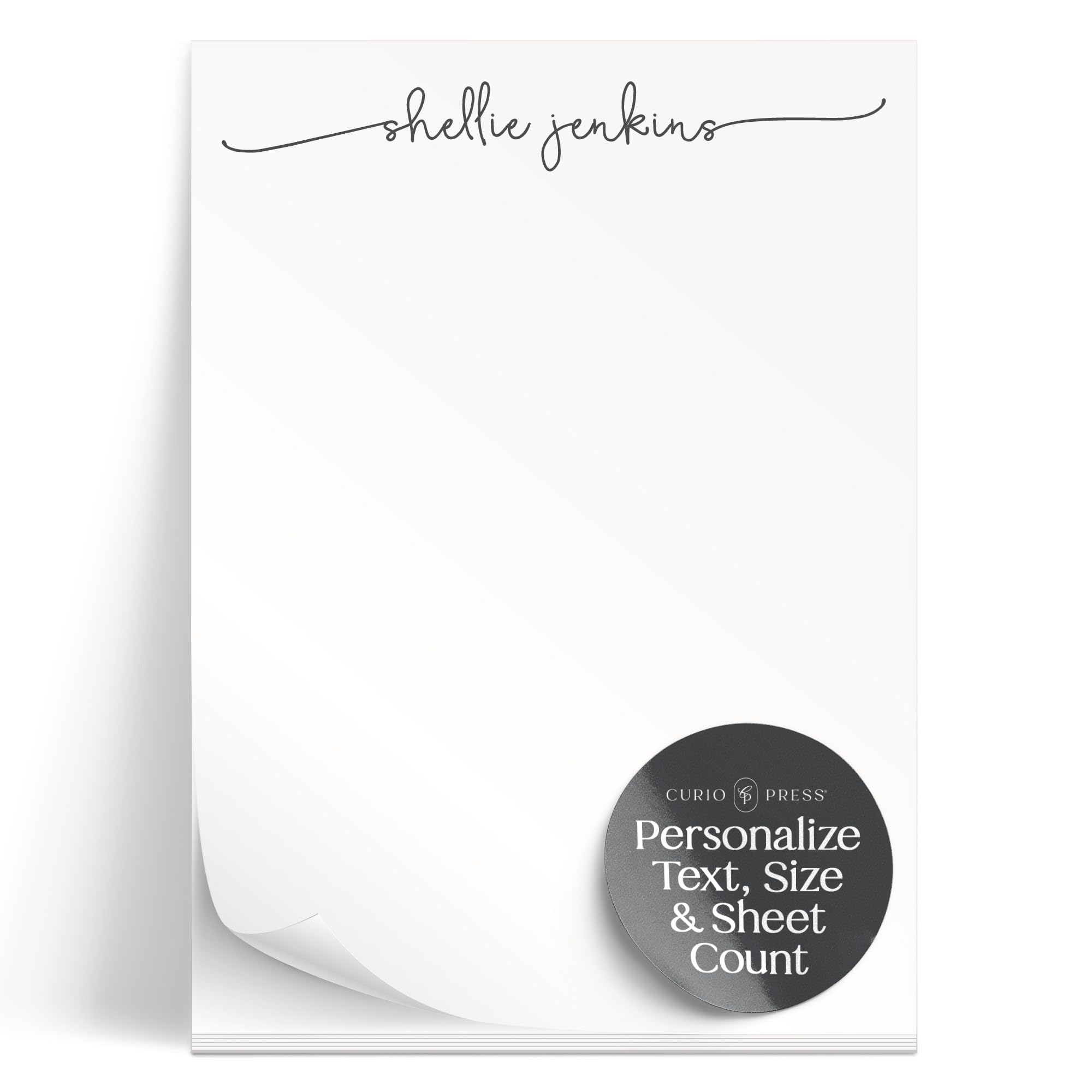 Curio Press Personalized Stationery Notepads Women &amp; Men, Swash Script Pad