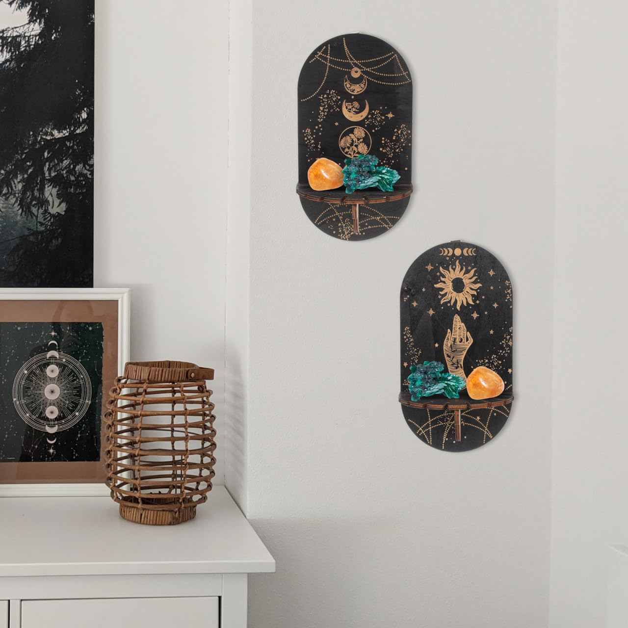 Qcwwy Kristalhouten planken, houten maanplank voor kristallen, maan
