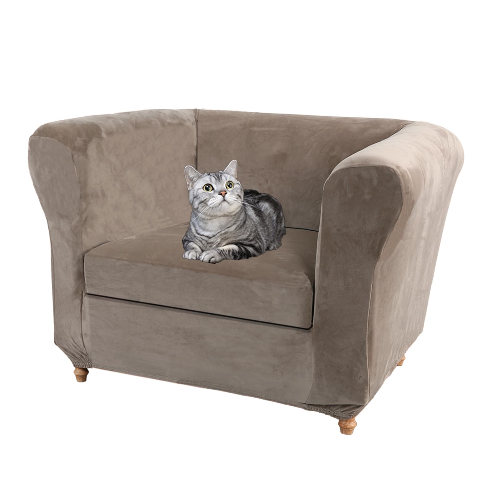 SYLC Velvet Stretch Chesterfield Sofa Cover Couch Cover with Seat Cushion Cover Furniture Protector for Curved Settee Fitted Vintage (Taupe,Chair+1 Small Seat)
