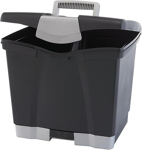 Storex 61523U01C Caja de almacenamiento de archivos portátil con cierre de letras de cajón, color negro