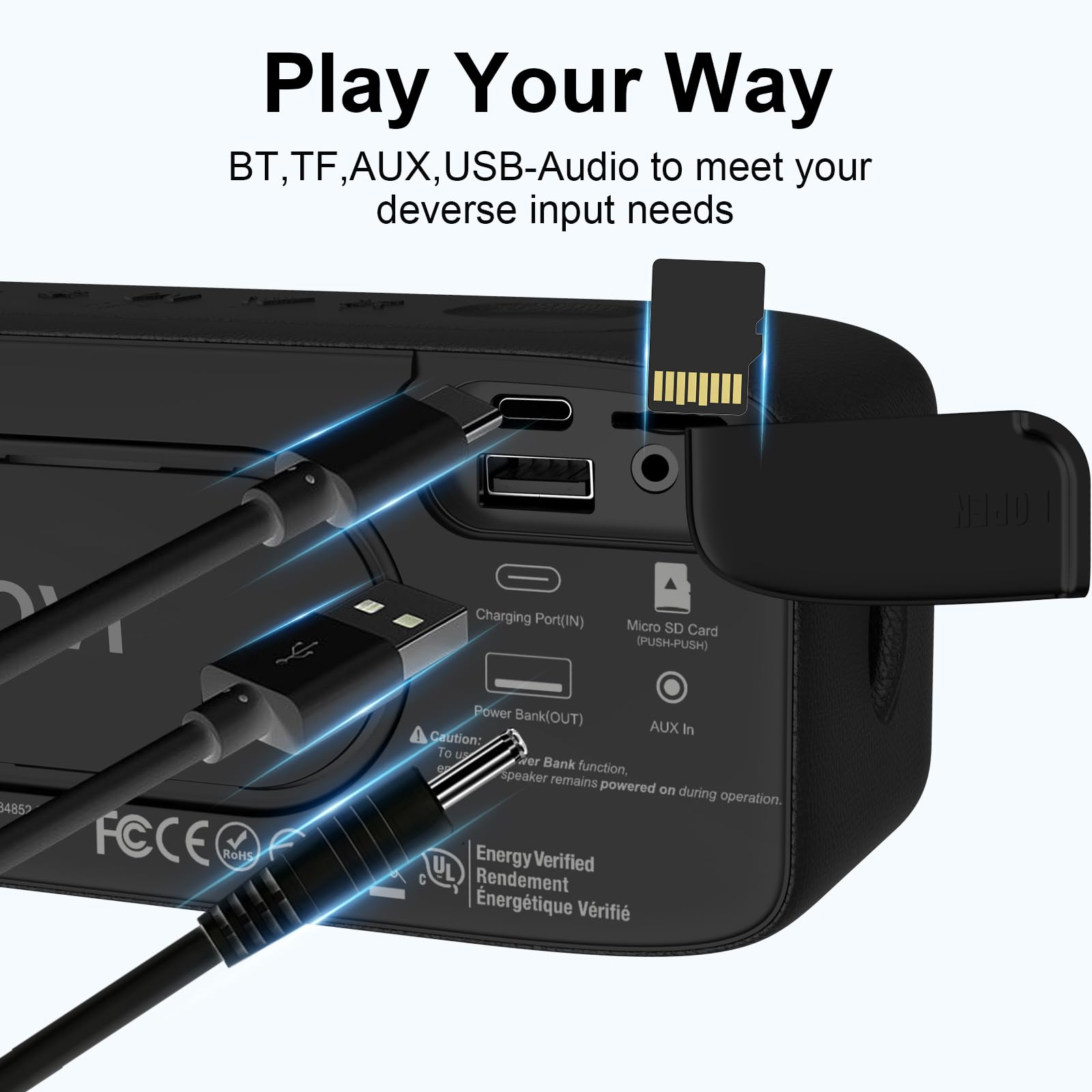 JUOVI Cassa Bluetooth Portatile, Casse Bluetooth 6.0, Audio Stereo da 20W, IP68 Impermeabile 24 Ore di Autonomia, USB C/TF Card/AUX Altoparlante Bluetooth per Casa, Esterno e Viaggi (SOUND J1)