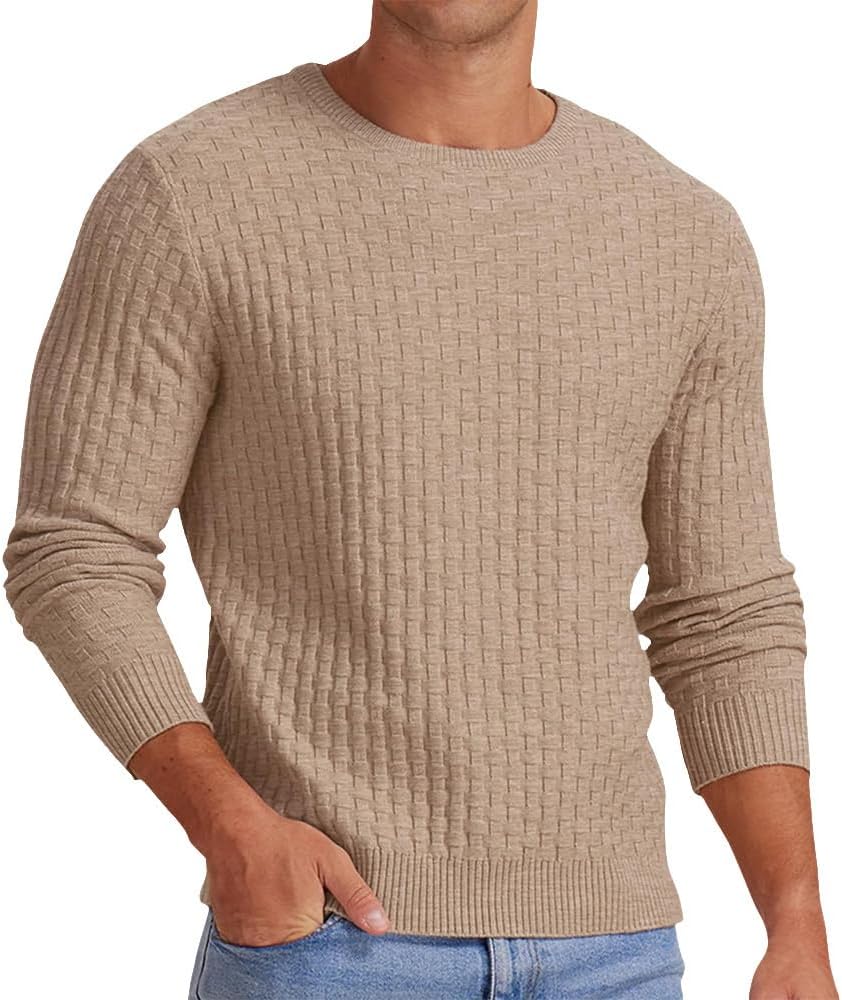 Men's Crew Neck Sweaters Long Sleeve Soft Thermal Pullover Slim Fit Casual Knit Textured Fall Sweater