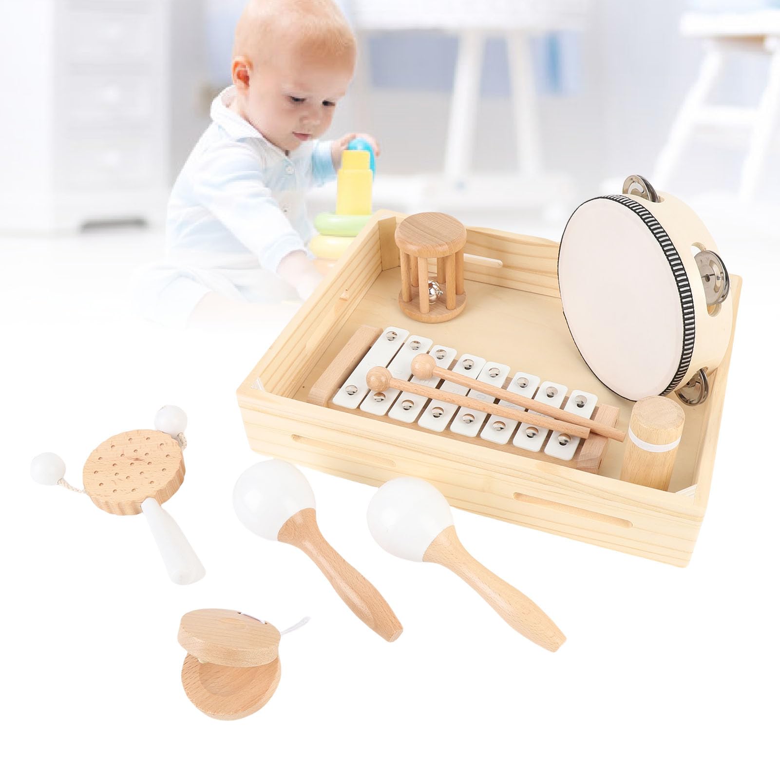 Giocattoli Musicali in Legno per Bambini Set di Strumenti a Percussione per Bambini con Scatola di Immagazzinaggio per Lo Sviluppo del Ritmo Dell'educazione Musicale Precoce