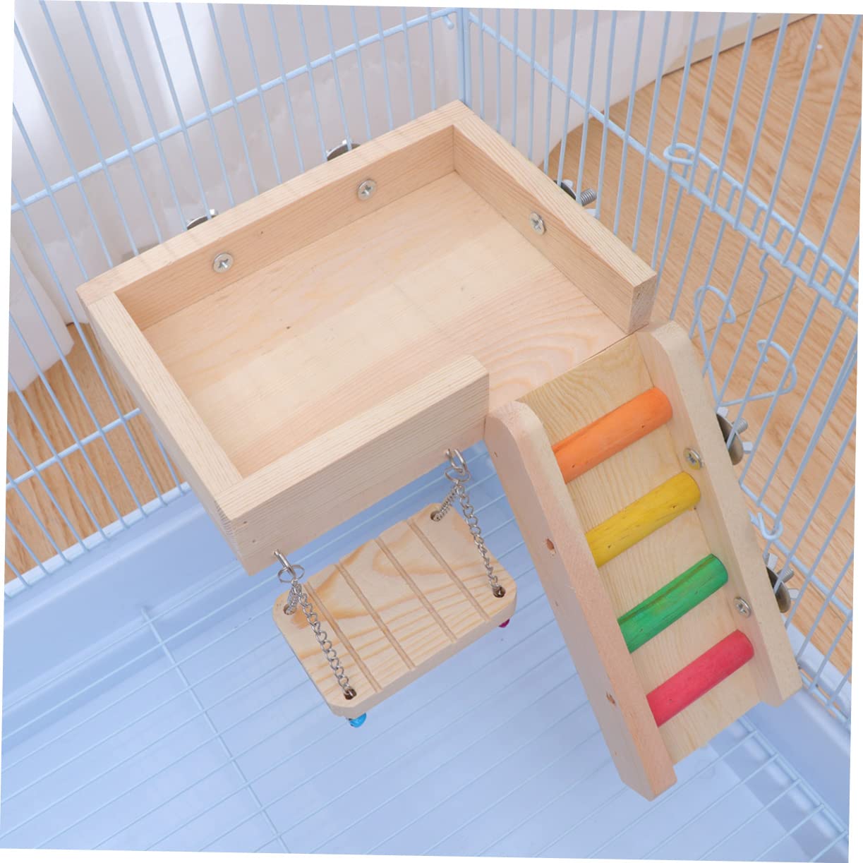 HANABASS Set de 3 Jouets pour Oiseaux en Bois Balançoire, Échelle et Jouet à Mâcher pour Perroquets et Petits Oiseaux, pour Explorer et Développer L'équilibre