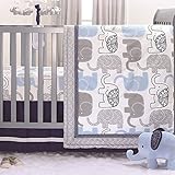 Little Peanut Navy Blue and Grey Elephants 3 Piece Baby Crib Bedding Set