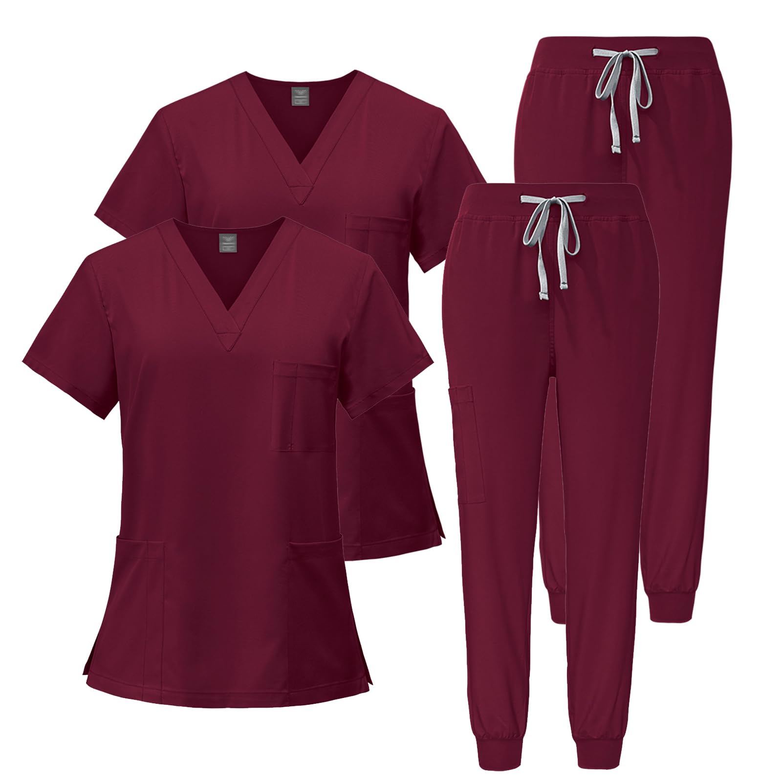 Conjunto Médico 2PCS Uniformes de Trabajo Médico Cuello en V Top de manga corta con 3 bolsillos Pantalones elásticos Secado rápido y absorbente del sudor DK05