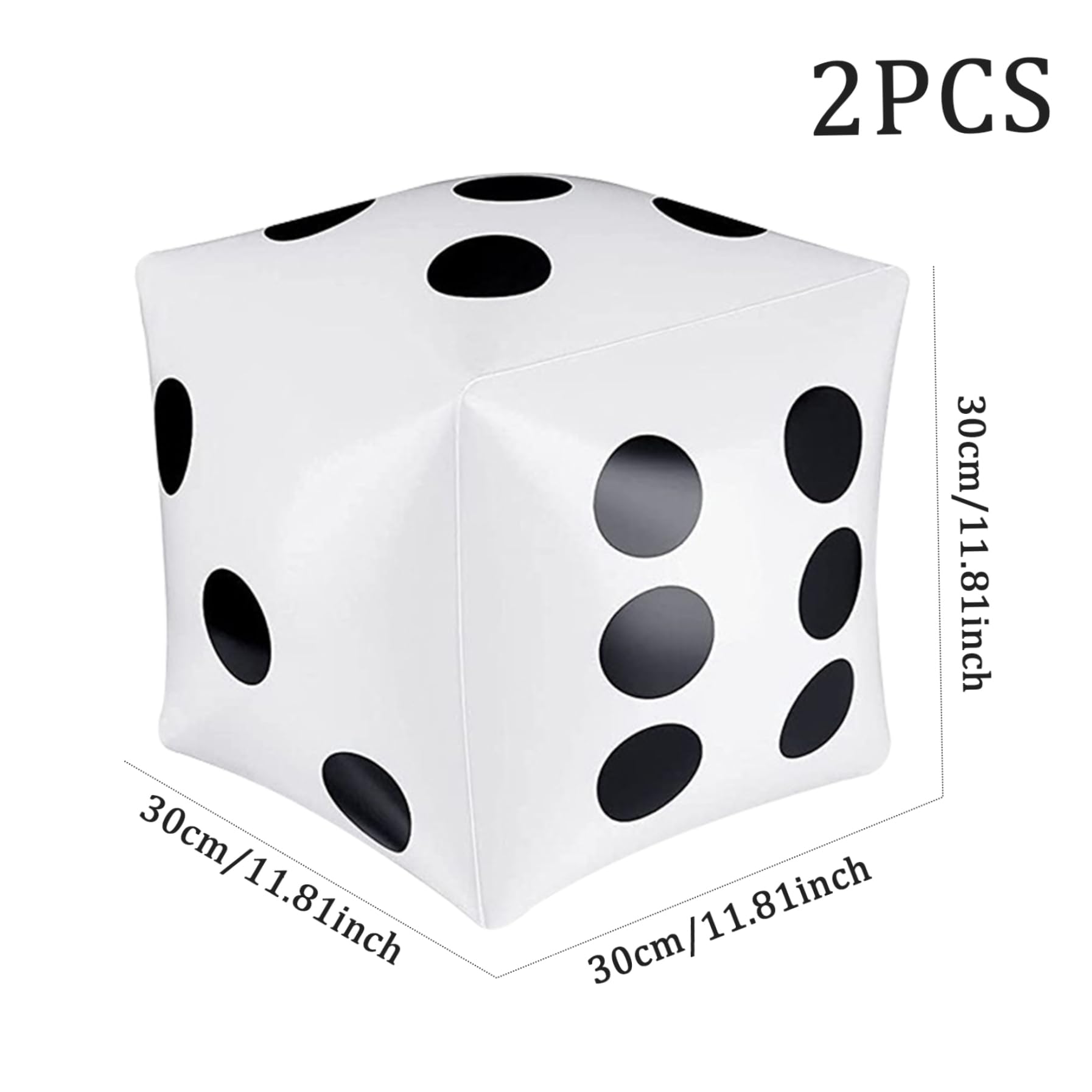 Dadi grandi, dadi gonfiabili 2 pezzi 11, 8x11, 8 pollici PVC esplosione per giochi per feste in piscina da spiaggia all'aperto al coperto Bianco