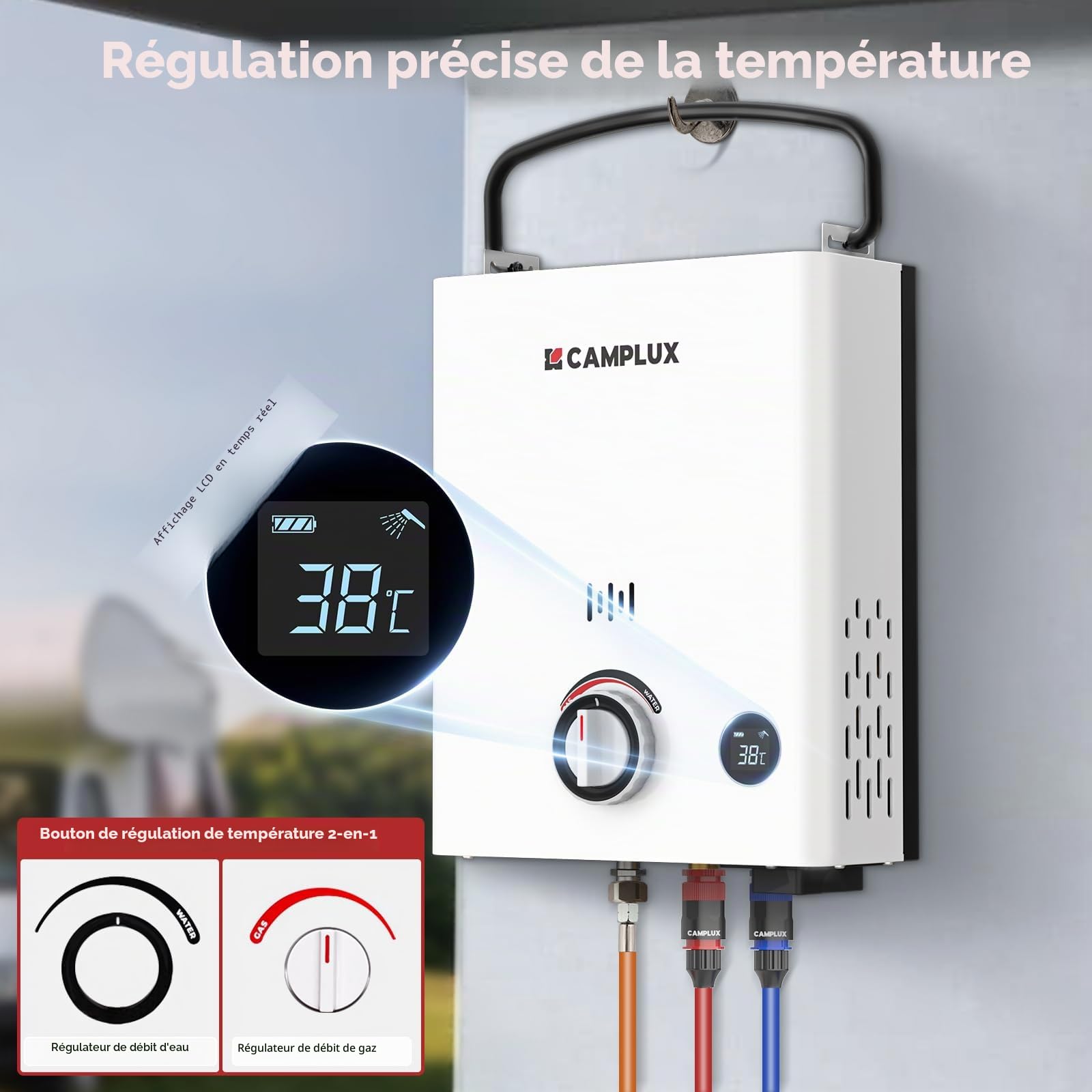 CAMPLUX First 5 Litres Chauffe-Eau à Gaz avec Pompe, LPG, 50mbar