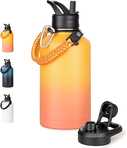 Miniatura 19 de Botella de Agua Aislada de 24 oz con Asa, Botellas de Agua de Acero Inoxidable 304 con Boca Ancha, Botella de Agua Deportiva al Vacío de Doble