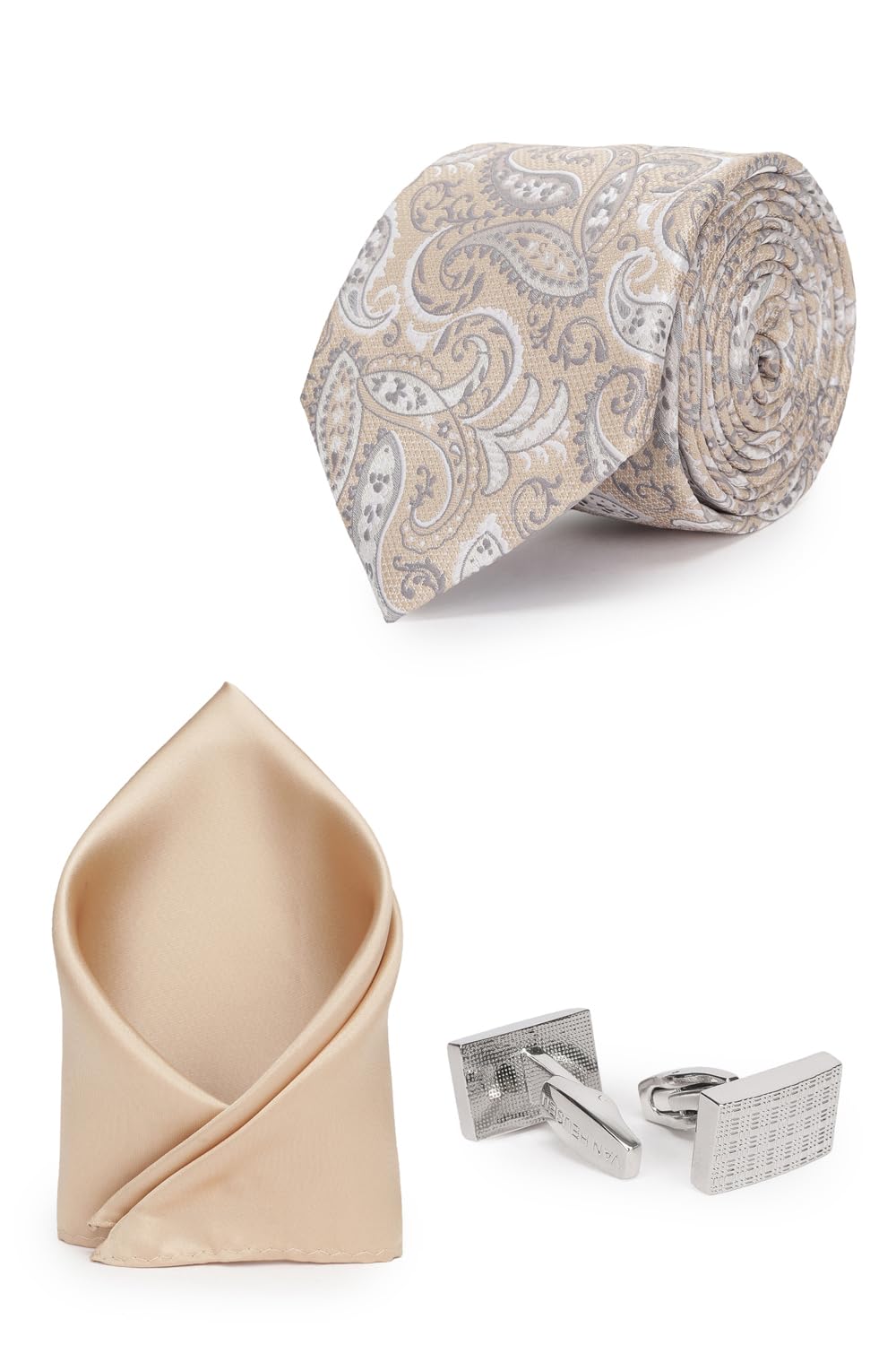 Men Beige Party Tie Pocket Square And Cufflink-image-12
