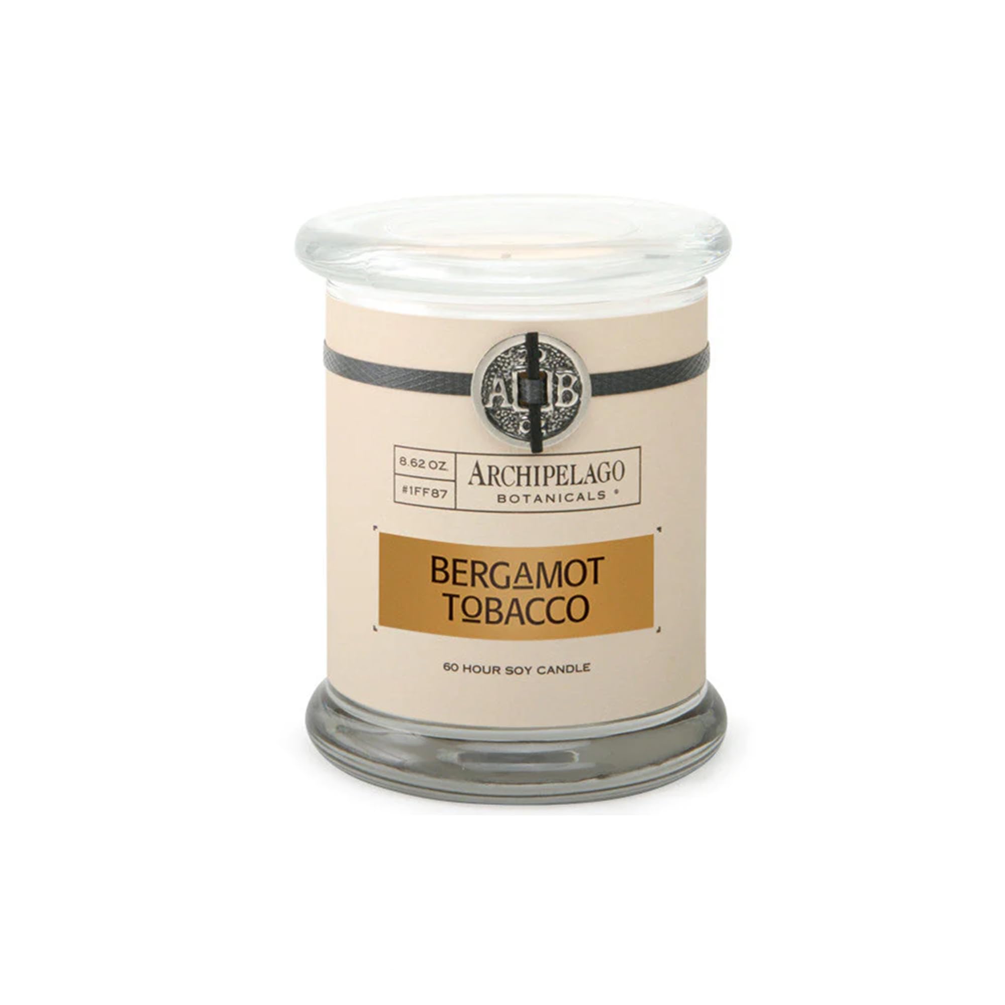 Archipelago Botanicals Scented Candle Hand-Poured Premium Wax, Burns Approx. 60 Hours, Bergamot Tobacco, Soy Candle in Glass Jar, 4.5 Inch, 8.6 oz