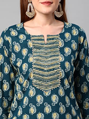 Image of ANNI DESIGNER Women's Cotton Blend Printed Straight Kurta With Pant