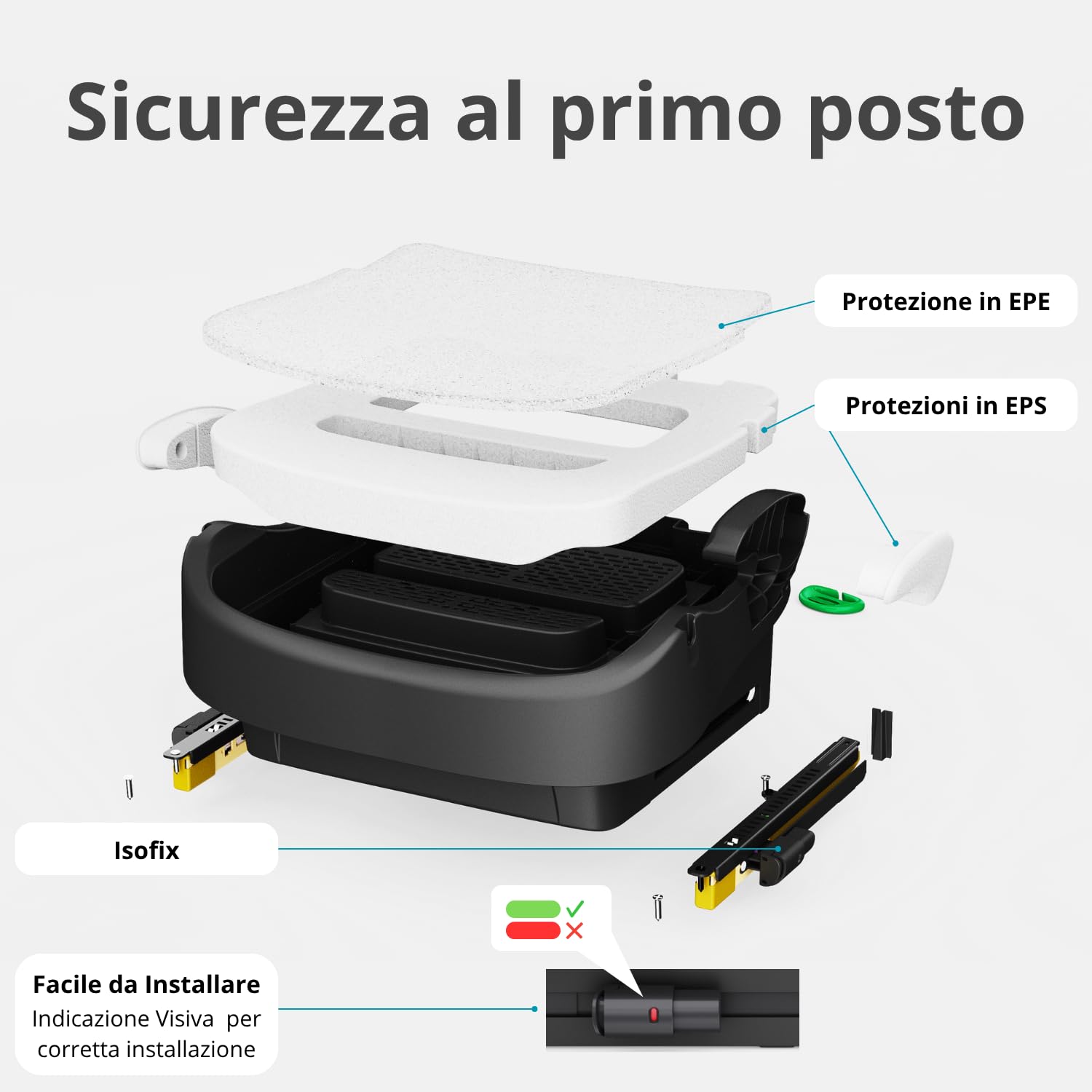 Kiby® Seggiolino Auto Alzabimbo Booster Fix, Alzatina 125-150 Cm I-Size R129