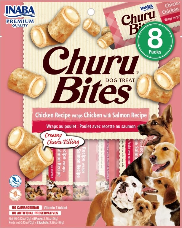 Churo Bites Perro 8x8x12 Snack para Perros (Pollo Y Salmón)
