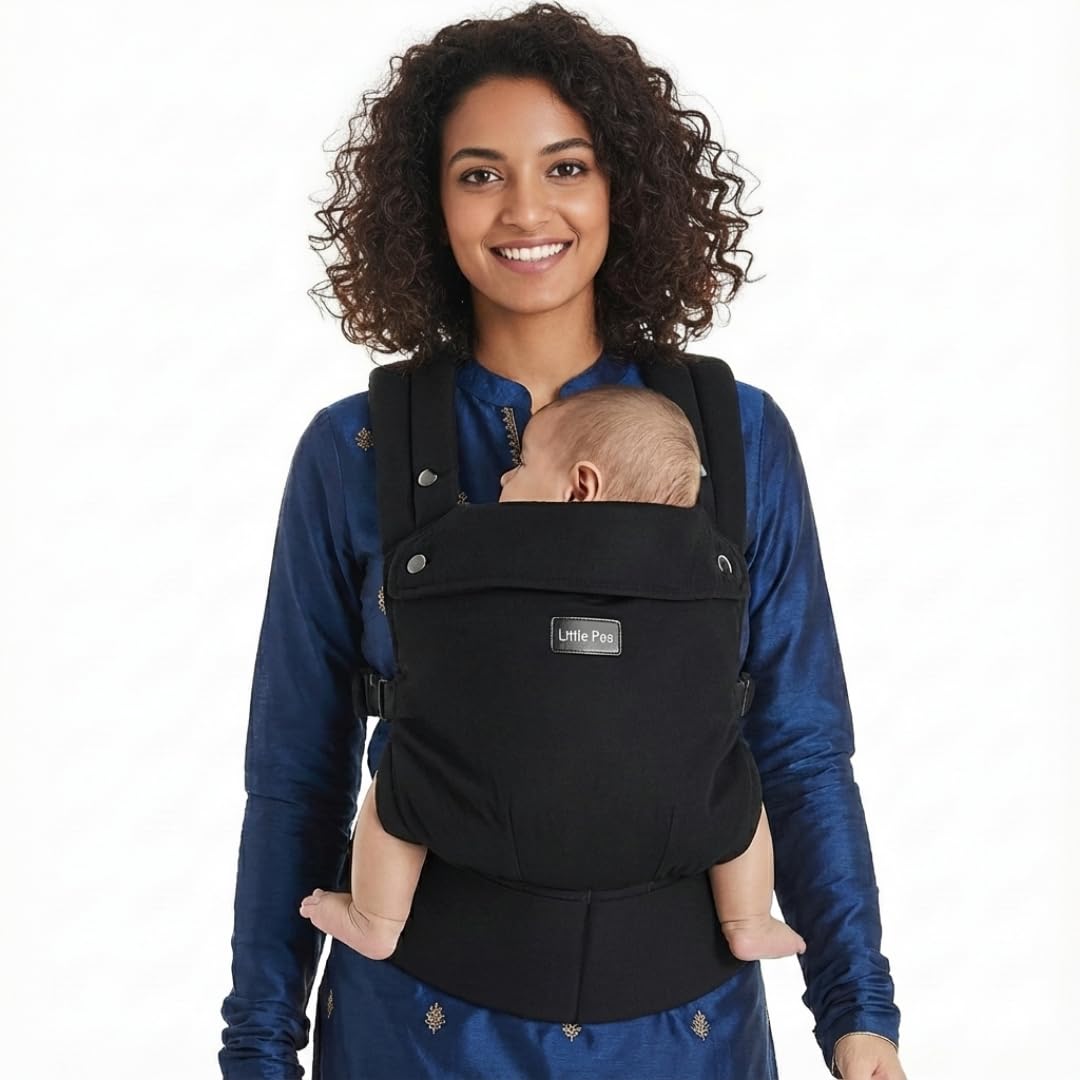 Little Pea All-Day Baby Carrier | Ergonomic & Lightweight 100% Cotton | Easy to Wear, Hands-Free Comfort with Back Support | Newborn to Toddler (3–18 kg) | Black