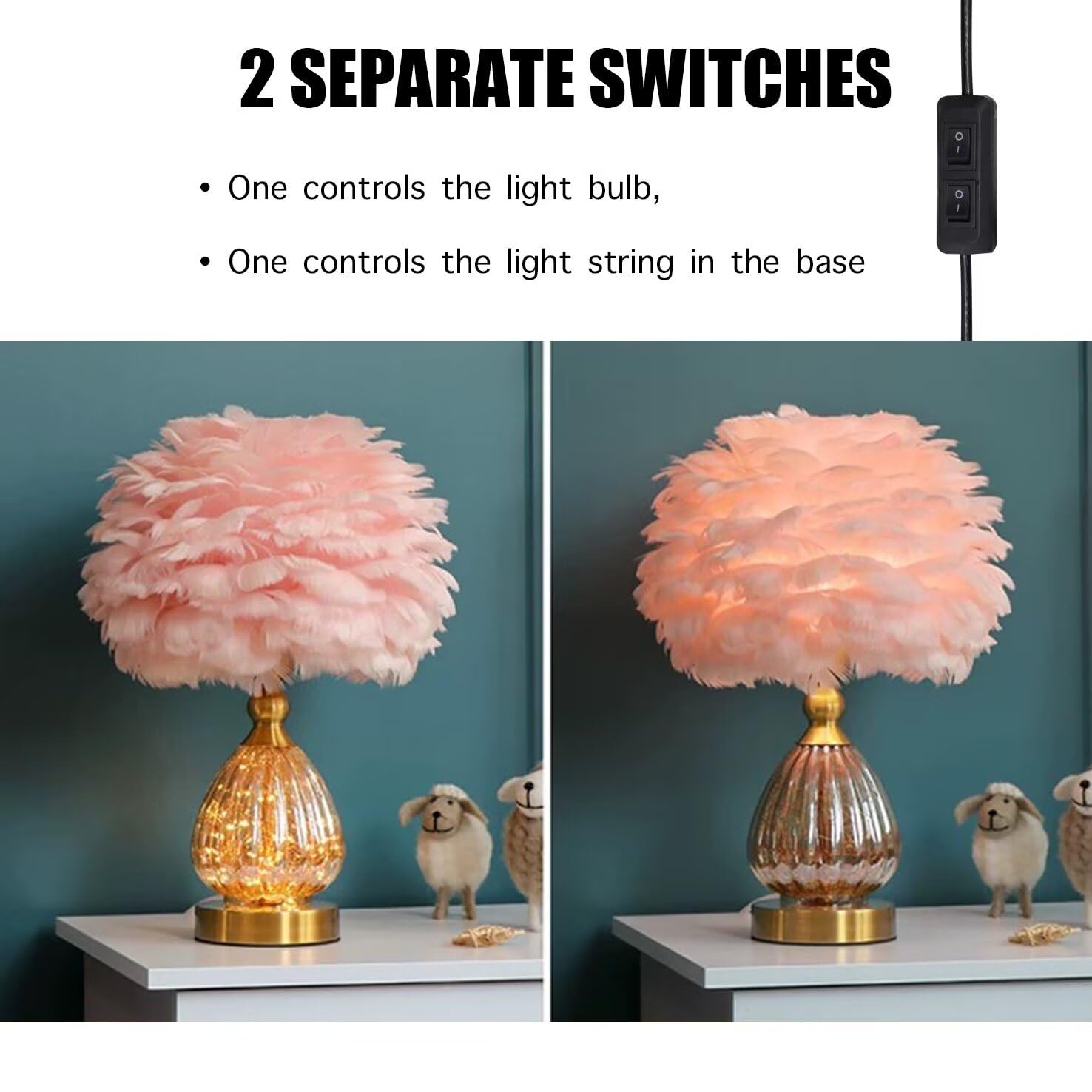 Kristall Feder Tischlampe mit Lichterkette, Romantische Luxus Nachttisch und Schreibtisch Beleuchtung für Wohnzimmer, Schlafzimmer, Hochzeitsgeschenk