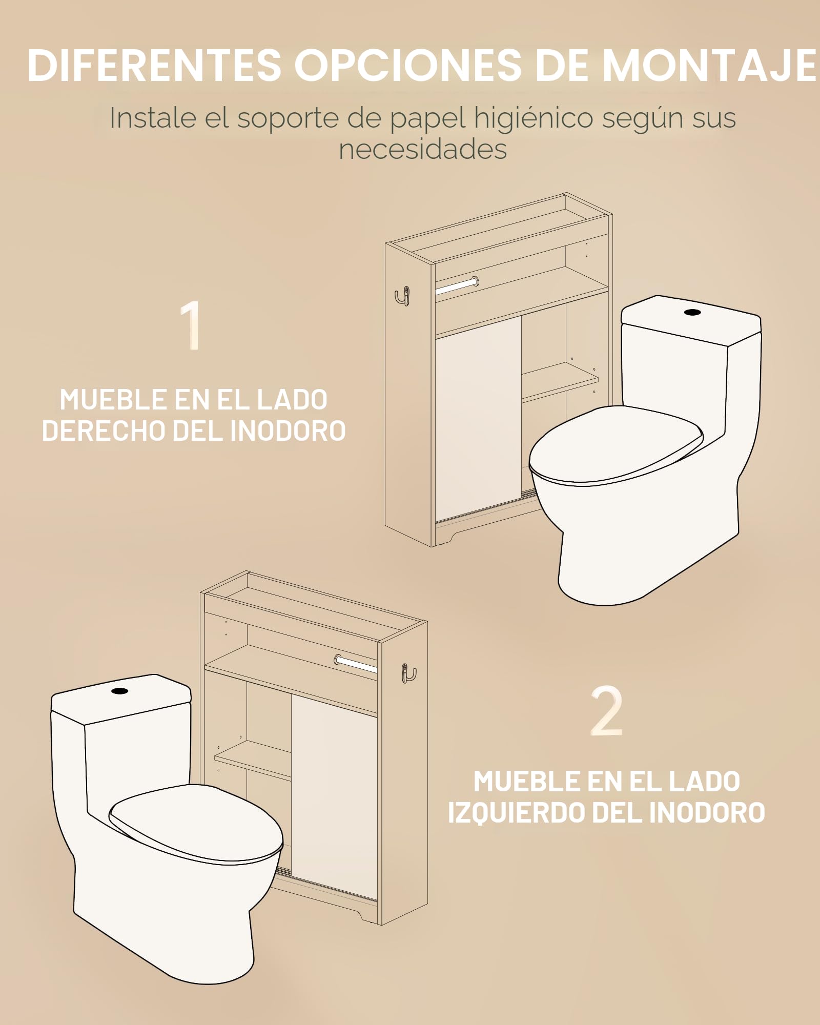 Hzuaneri Mueble de Baño, Puerta Corredera, 20 x 60 x 80 cm, Blanco | Armarios de Baño que Ahorran Espacio, Estante Ajustable, al Lado del Inodoro, BC62813X