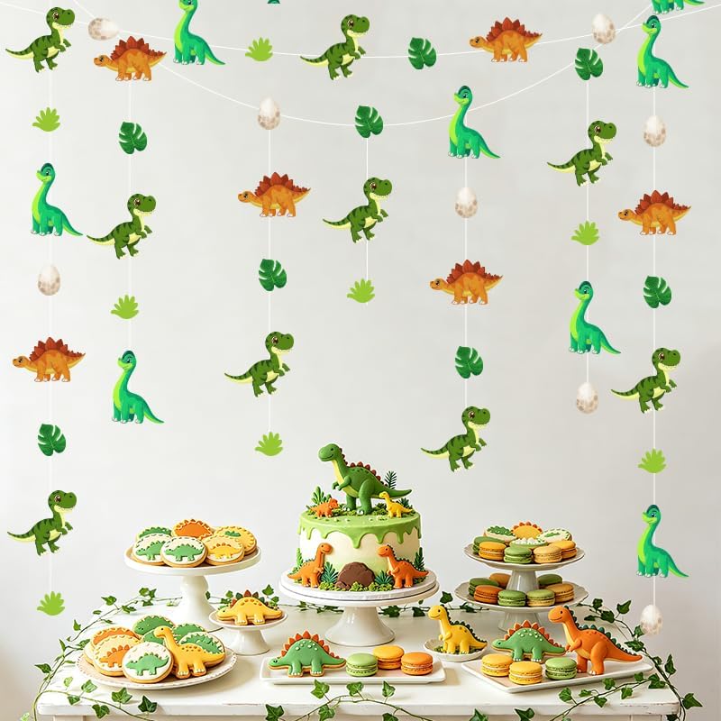 3 Pack Dinosaur Party Decorations Hanging Garlands, 30ft Dinosaur Streamer with Dinosaur Eggs Leaves, Dino Theme Party Supplies for Kids Birthday Baby Shower Jungle Party Décor