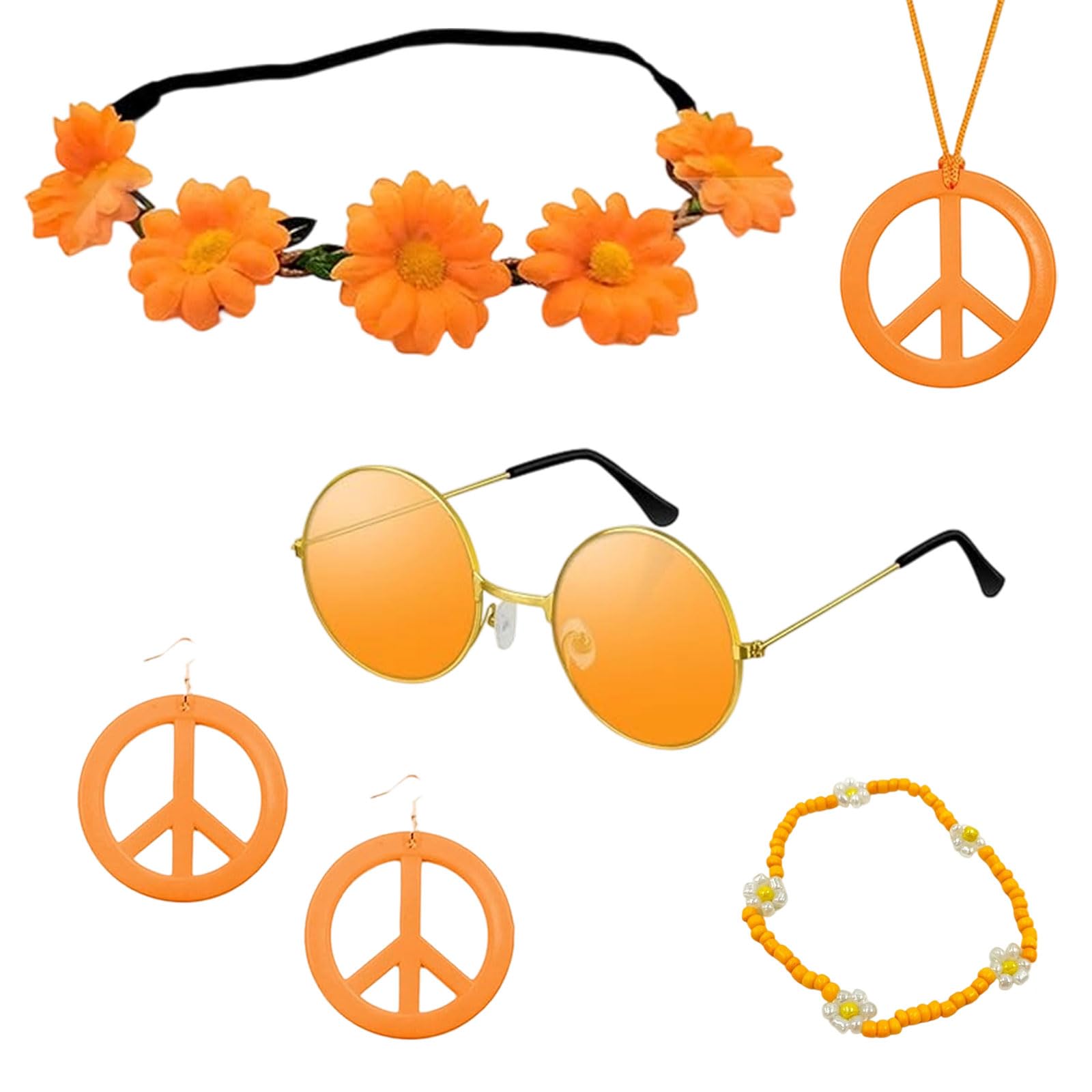 6 Pcs Hippie Costume Accessories Set, 60s 70s Fancy Dress Costume Accessories