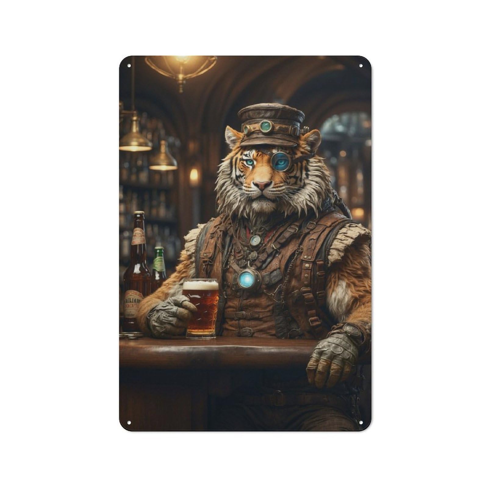Junmoney Steampunk Craft Beer Tiger Rustic Tin Sign 30X20cm For Café Or Restaurant, A Decorative Christmas Gift For Hospitality Interior Collectors